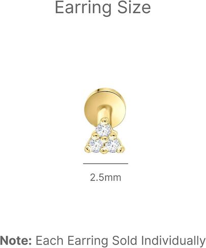 14K Solid Gold Natural Diamond Trio Stud Earring Flat Back Earring Cartilage Piercing Threaded Upper Earlobe Tragus Helix Piercing Jewelry for Men Women Nose Ring (18 G) Minimalist SINGLE STUD or PAIR in Saudi Arabia