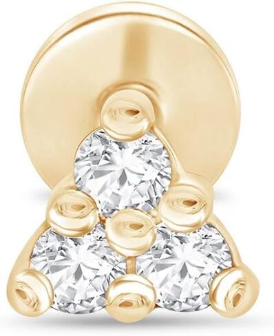 14K Solid Gold Natural Diamond Trio Stud Earring Flat Back Earring Cartilage Piercing Threaded Upper Earlobe Tragus Helix Piercing Jewelry for Men Women Nose Ring (18 G) Minimalist SINGLE STUD or PAIR in Saudi Arabia