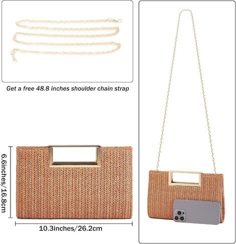 Womens Straw Woven Clutch Handmade Weaving Shoulder Bag Purse for Wedding Prom Party in Kuwait