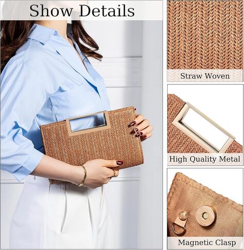 Womens Straw Woven Clutch Handmade Weaving Shoulder Bag Purse for Wedding Prom Party in Kuwait