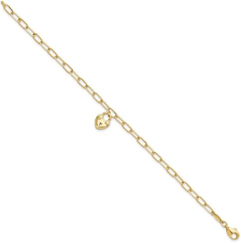 14K الذهب الأصفر مصقول قفل القلب سحر paperclip سلسلة ارتباط سوار 7.5 " in Saudi Arabia