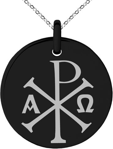 Stainless Steel Chi Rho Alpha Omega Symbol Small Medallion Circle Charm Pendant Necklace in Saudi Arabia