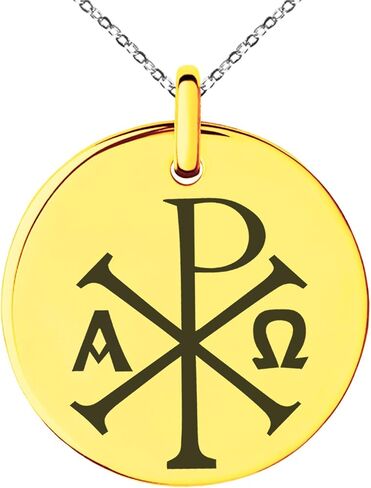 Stainless Steel Chi Rho Alpha Omega Symbol Small Medallion Circle Charm Pendant Necklace in Saudi Arabia