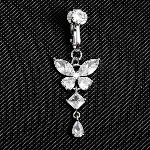 2 Pcs Clip On Fake Belly Button Piercing for Women, Butterfly and Heart Shaped Non-Piercing Silver Fake Belly Button Ring Jewelry for Women in Saudi Arabia