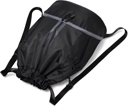 Black Drawstring Gym Bag for Men, Waterproof Drawstring Backpack for Women, Swim Bag with Shoes Compartment, Pull String Sport Bag for Soccer and Basketball. in Saudi Arabia
