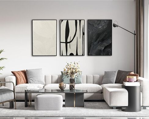 Pigort Abstract Wall Art for Living Room, Black and White Large Framed Canvas 3D Textured Modern Minimalist Art Work Painting for Bedroom Guest Room Hallway Home Office 24"x36" Set of 3 in Saudi Arabia