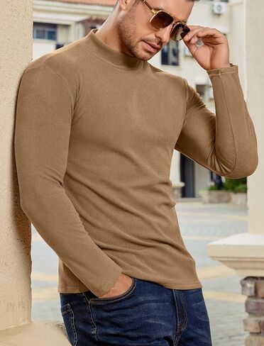 VSSJAVUN MENS MOCK PROTTLENCECK SWEED Long Slive Basic Slim Fit Pullover Subtins Lightweight Undershirts in Kuwait