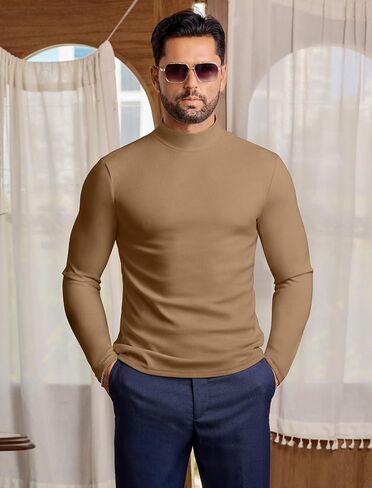 VSSJAVUN MENS MOCK PROTTLENCECK SWEED Long Slive Basic Slim Fit Pullover Subtins Lightweight Undershirts in Kuwait