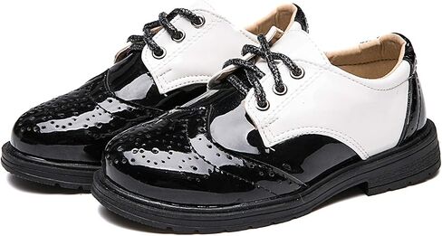 Boys Girls Patent Leather Lace Up Oxfords Comfort Uniform Dress Wedding Shoes in Saudi Arabia