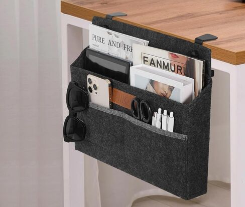 Under Desk Storage,Wall Mounted Storage Bag Organizer,Side Desk Organizer,Hanging Standing Desk Accessories,2 swivelling hooks,Three Pocket Design Gray Dirty Resistant Felt in Saudi Arabia