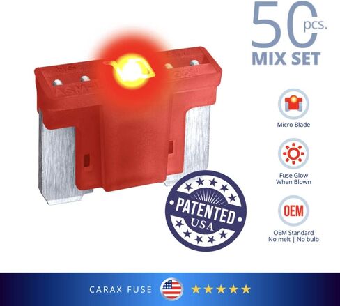 CARAX Glow Fuse – Premium Fuse Standard/Regular Blade ATC/ATO/ATS – 50 pcs. Assortment Kit – Glow When Blown LED Automotive Fuse – Smart Auto Glow Fuse Easy Identification – Mix 50 pcs. in Saudi Arabia