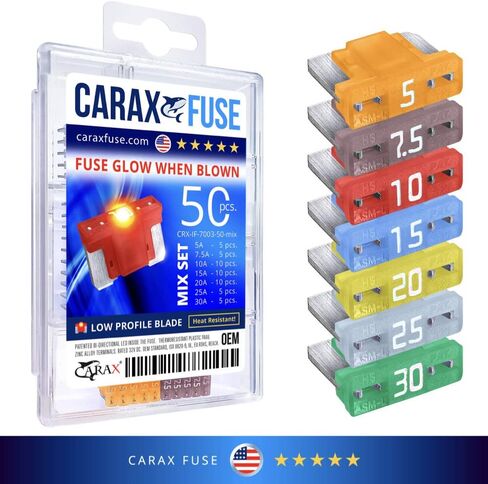 CARAX Glow Fuse – Premium Fuse Standard/Regular Blade ATC/ATO/ATS – 50 pcs. Assortment Kit – Glow When Blown LED Automotive Fuse – Smart Auto Glow Fuse Easy Identification – Mix 50 pcs. in Saudi Arabia