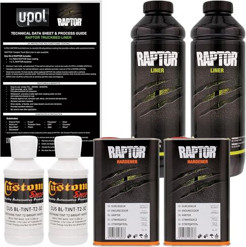 U-Pol Raptor Bright White Orethane Spray-on Truck Bed Priner و Seleture Truck ، 2 Liters in Kuwait