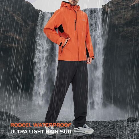 Rodeel Waterproof Fishing Rain Coat and Pant Suit for Men Outdoor Hiking (Rain Gear Jacket & Trouser Suit) in Kuwait