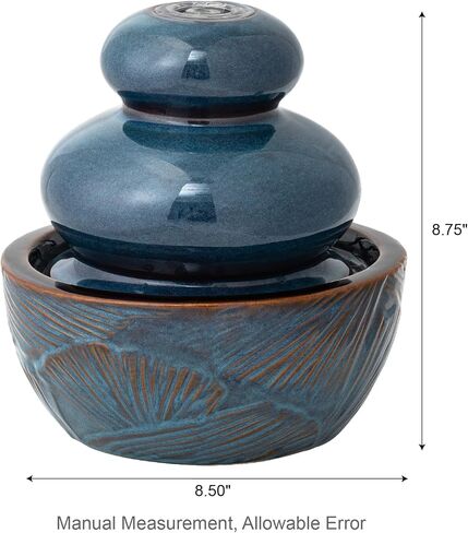 Glitzhome Indoor Outdoor Ceramic Jar Water Fountain with LED Light, Mini Turquoise Leaf Textured Tabletop Clay Pot Water Fountain, Decorative Zen Meditation Table Waterfall for Home Office, 9.25"H in Saudi Arabia