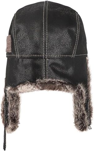 PENINSULA LOVE PU Leather Trapper Hat Faux Fur Trooper Cap Waterproof Ushanka Cossack Hat Winter Warm Hunting Cap Men Women in Saudi Arabia