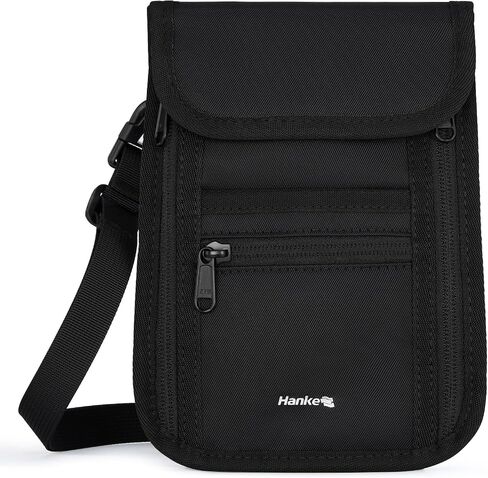 Hanke Passport Holder للسفر ، حقيبة سفر محفظة للرقبة للنساء والرجال ، سهلة الإخفاء (أسود) خفيفة الوزن (أسود) in Saudi Arabia