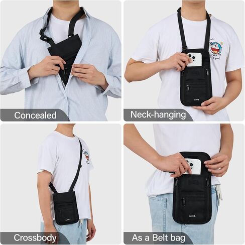 Hanke Passport Holder للسفر ، حقيبة سفر محفظة للرقبة للنساء والرجال ، سهلة الإخفاء (أسود) خفيفة الوزن (أسود) in Saudi Arabia