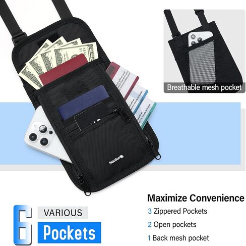 Hanke Passport Holder للسفر ، حقيبة سفر محفظة للرقبة للنساء والرجال ، سهلة الإخفاء (أسود) خفيفة الوزن (أسود) in Saudi Arabia