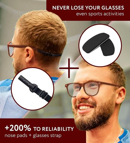 Nose Pads Glasses Anti Slip - 6 Pairs Adhesive Sunglass Nose Grip Pads 0.5 mm 7mm 16 mm - Keep Glasses from Sliding Down Nose (Clear Pads & Beige Glasses Strap) in Saudi Arabia