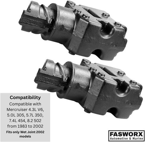 FASWORX Mercruiser Set of 2 Exhaust Riser Elbows with Gaskets & Bolts - Replaces 8079882A, 807988Q03, 807914A1, 44354 - Fits V6 and V8 Mercruiser Engines from 1981 to 2002, 4" Wet Joint Elbow in Saudi Arabia