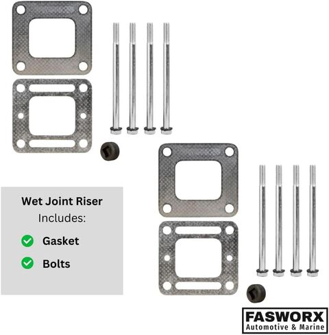 FASWORX Mercruiser Set of 2 Exhaust Riser Elbows with Gaskets & Bolts - Replaces 8079882A, 807988Q03, 807914A1, 44354 - Fits V6 and V8 Mercruiser Engines from 1981 to 2002, 4" Wet Joint Elbow in Saudi Arabia