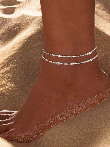 Gold Ankle Bracelets for Women,14k Gold/Silver Plated Waterproof Layered lightweight Cuban Link Figaro Chain Heart anklet Bracelets Set Gold Anklets for women Trendy Jewelry Gift in Saudi Arabia