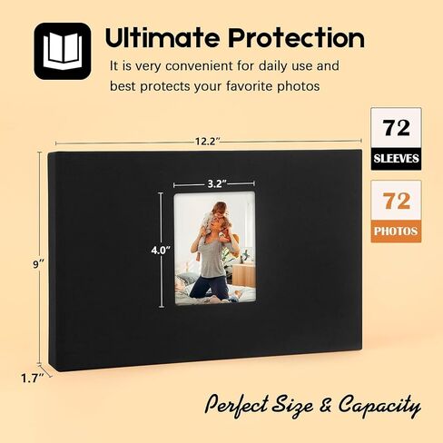 8x10 Photo Album Holds 72 Photos, 72 Pockets Photo Album 8x10 Linen Cover with Front Window, 8x10 Photo Album Book for 8x10 Wedding Family Anniversary Pictures (Black) in Saudi Arabia