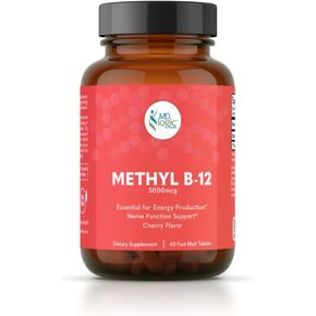Methyl-B12 5000 for Optimal Energy Levels* - 60 Fast Melt Tablets - 100% Vegan Product - Made in New York in Saudi Arabia