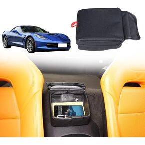 Black Leather Car Seat Organizer, Stable Car Storage bag Compatible with Chevrolet Corvette C7 2014-2019 Car Armrest Rear Storage Box，Auto Extra Storage Organizer in Saudi Arabia