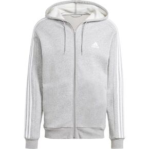 هودي أديداس Essentials Fleece 3-Stripes بسحاب كامل للرجال، رمادي متوسط ​​منقط in Kuwait