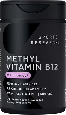 Sports Research® Vitamin B12 as Methylcobalamin 2000mcg - Plant Based B12 w/Coconut MCT Oil for Energy Metabolism Support - Vegan Certified · Non-GMO · Gluten Free - 120 Liquid Caps in Saudi Arabia