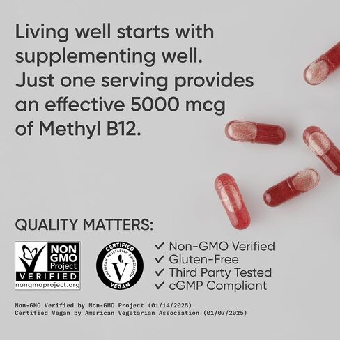 Sports Research® Vitamin B12 as Methylcobalamin 2000mcg - Plant Based B12 w/Coconut MCT Oil for Energy Metabolism Support - Vegan Certified · Non-GMO · Gluten Free - 120 Liquid Caps in Saudi Arabia