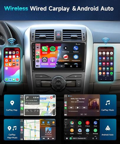 8 Core 8G+128G for Toyota Corolla 2009-2013 Android Car Stereo Radio with Wireless Apple CarPlay Android Auto Podofo 9 inch Touch Screen Bluetooth Car Radio with GPS WiFi/4G DSP in Kuwait