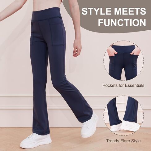 DIPUG Girls Flare Leggings with Pockets High Waisted Bootcut Pants for Kids, Soft Stretchy Yoga Dance Legging in Kuwait
