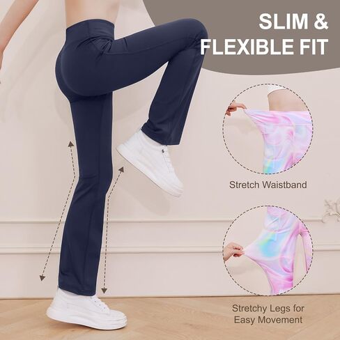 DIPUG Girls Flare Leggings with Pockets High Waisted Bootcut Pants for Kids, Soft Stretchy Yoga Dance Legging in Kuwait