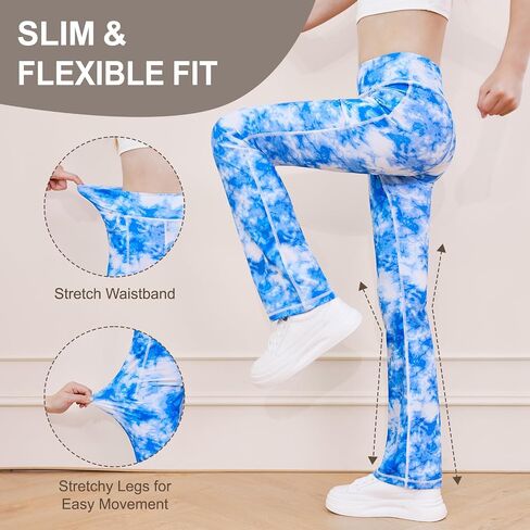 DIPUG Girls Flare Leggings with Pockets High Waisted Bootcut Pants for Kids, Soft Stretchy Yoga Dance Legging in Kuwait