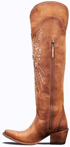 Cowboy Boots for Women Wide Calf Embroidered Western Cowgirl Boots Pointed Toe Over-The-Knee High Lace-Up Boots in Saudi Arabia