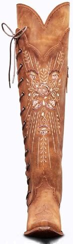 Cowboy Boots for Women Wide Calf Embroidered Western Cowgirl Boots Pointed Toe Over-The-Knee High Lace-Up Boots in Saudi Arabia