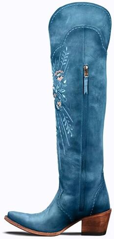 Cowboy Boots for Women Wide Calf Embroidered Western Cowgirl Boots Pointed Toe Over-The-Knee High Lace-Up Boots in Saudi Arabia
