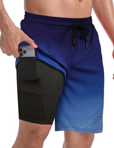 Buauty Mens Swim Trunks with Compression Liner 9 Inch Inseam Quick Dry Swim Shorts Men Board Short Swimsuit with Pockets in Saudi Arabia