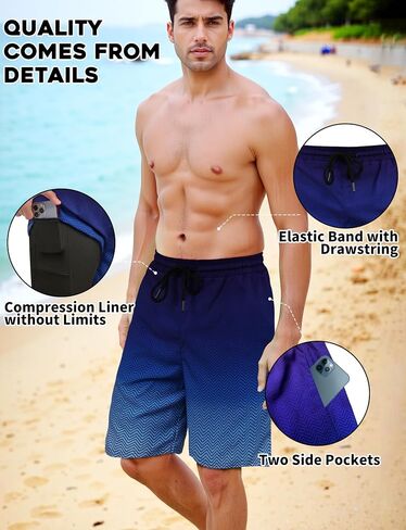 Buauty Mens Swim Trunks with Compression Liner 9 Inch Inseam Quick Dry Swim Shorts Men Board Short Swimsuit with Pockets in Saudi Arabia