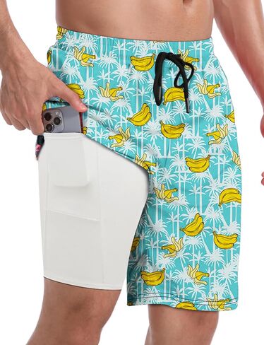 Buauty Mens Swim Trunks with Compression Liner 9 Inch Inseam Quick Dry Swim Shorts Men Board Short Swimsuit with Pockets in Saudi Arabia