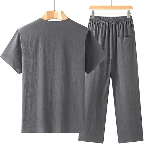 Men's Martial Arts Kung Fu Short Sleeve Shirt Tang Suit Tops,Tai Chi Uniform Tang Suit grey1-XL in Saudi Arabia