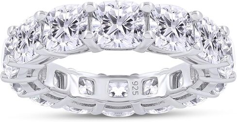 SAVEARTH DIAMONDS Eternity Wedding Band Ring For Women, 9 CT 5MM Cushion Cut Lab Created Moissanite Diamond 4.5MM Width Full Eternity Stackable Engagement Ring In 18K Gold Plated 925 Sterling Silver in Saudi Arabia