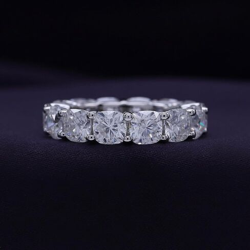 SAVEARTH DIAMONDS Eternity Wedding Band Ring For Women, 9 CT 5MM Cushion Cut Lab Created Moissanite Diamond 4.5MM Width Full Eternity Stackable Engagement Ring In 18K Gold Plated 925 Sterling Silver in Saudi Arabia
