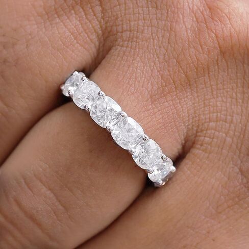 SAVEARTH DIAMONDS Eternity Wedding Band Ring For Women, 9 CT 5MM Cushion Cut Lab Created Moissanite Diamond 4.5MM Width Full Eternity Stackable Engagement Ring In 18K Gold Plated 925 Sterling Silver in Saudi Arabia