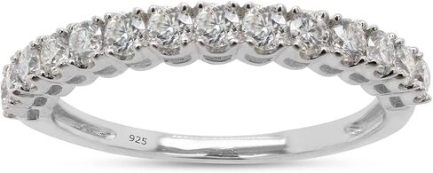 Savearth Diamonds 1/2 CTTW Round Cut Lab الذي خلق Moissanite Diamond Half Eternity Ring القابلة للتكديس للنساء في 14K الذهب على الفضة الاسترليني (Clarity VVS1 ، 0.50 CTTW) in Kuwait