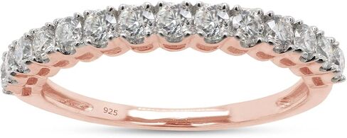 Savearth Diamonds 1/2 CTTW Round Cut Lab الذي خلق Moissanite Diamond Half Eternity Ring القابلة للتكديس للنساء في 14K الذهب على الفضة الاسترليني (Clarity VVS1 ، 0.50 CTTW) in Kuwait