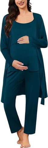 SWOMOG Maternity Nursing Robe Set 3 PCS Postpartum Pajamas Breastfeeding Pregnancy Robe & Camisole & Pants in Saudi Arabia